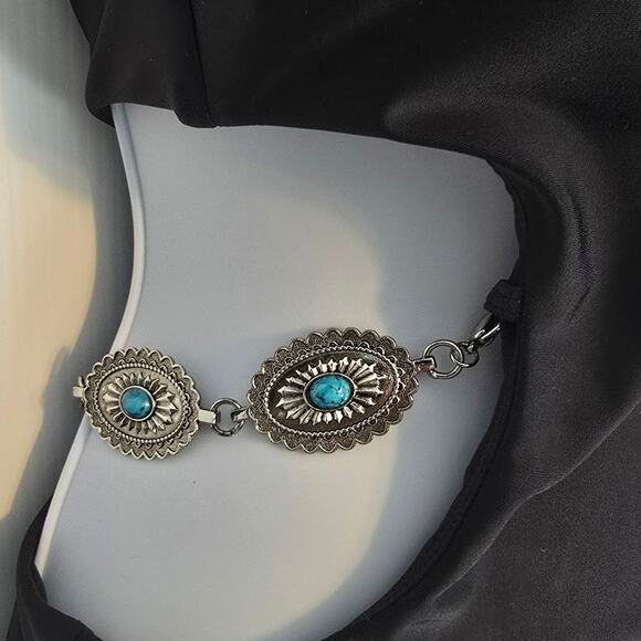 L'Agence Ava Chain Black Swimsuit One Shoulder Cut Out Concho Turquoise S NEW - Picture 5 of 12